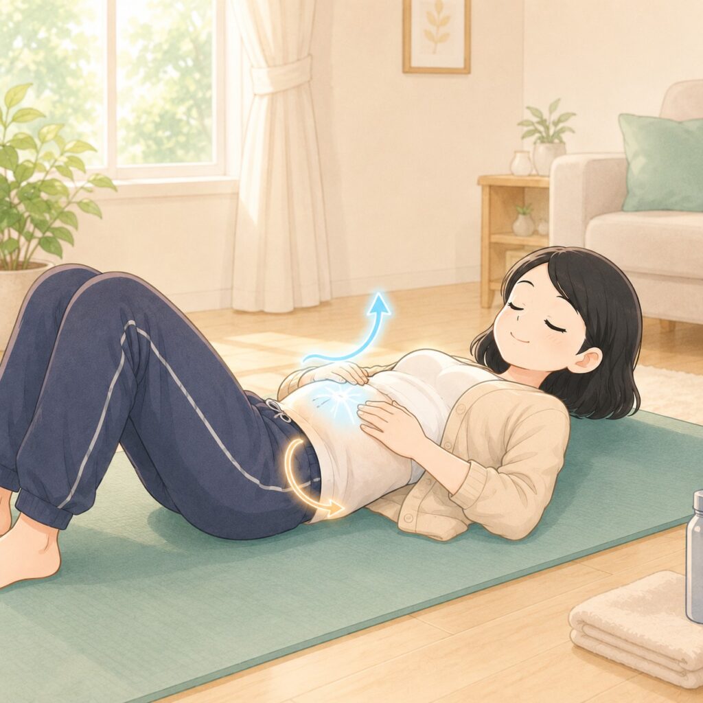 腹式呼吸でお腹の動きを感じながら呼吸しているよたきち