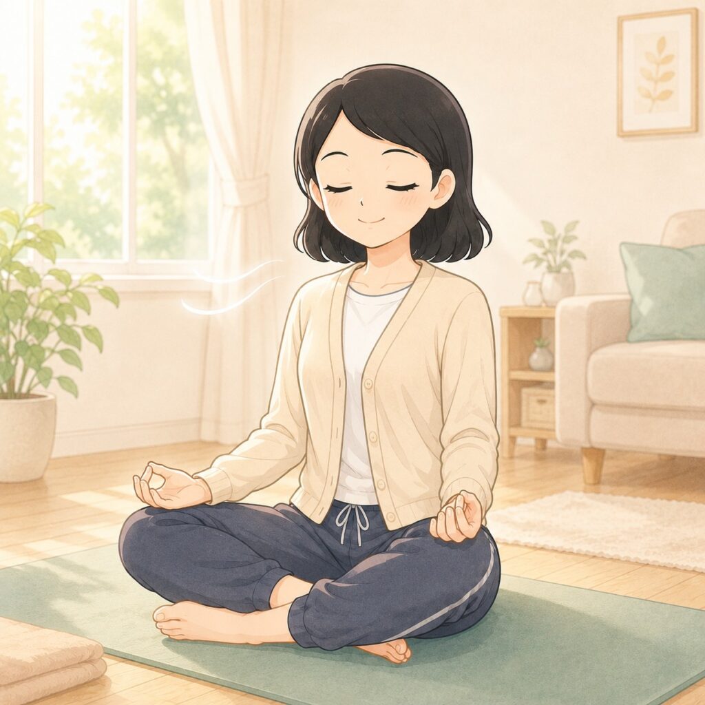 呼吸に集中する瞑想をしているよたきち