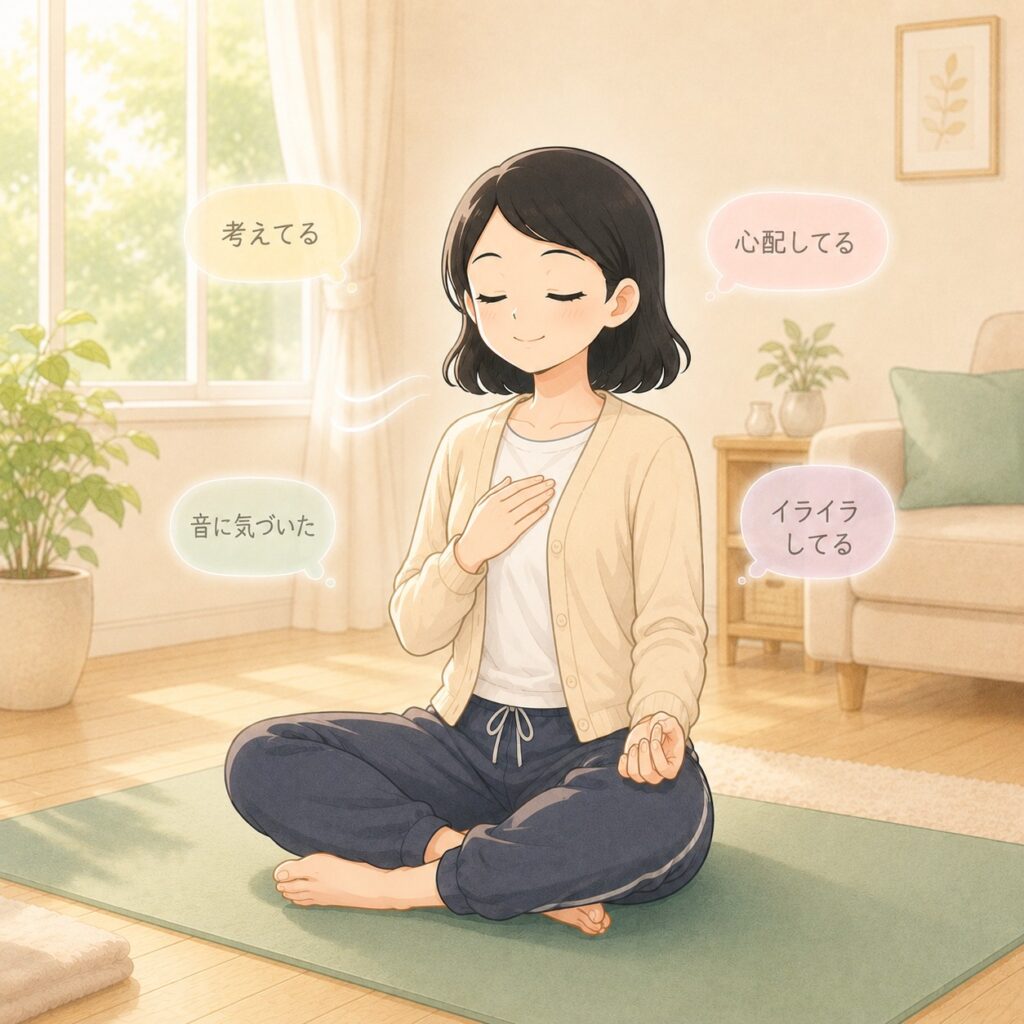 浮かんだ思考や感情にラベルをつけて観察しているよたきち