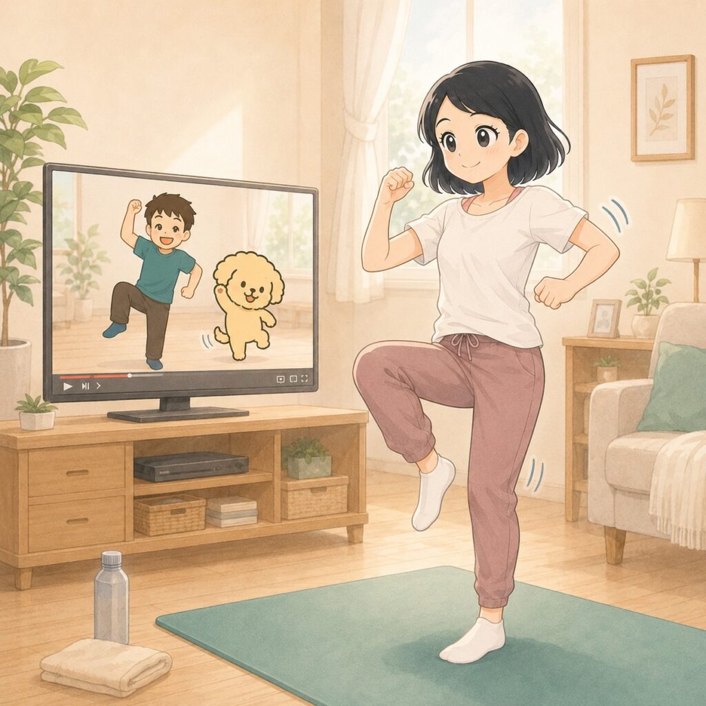 YouTubeを見ながらの軽い有酸素運動をするイメージ画