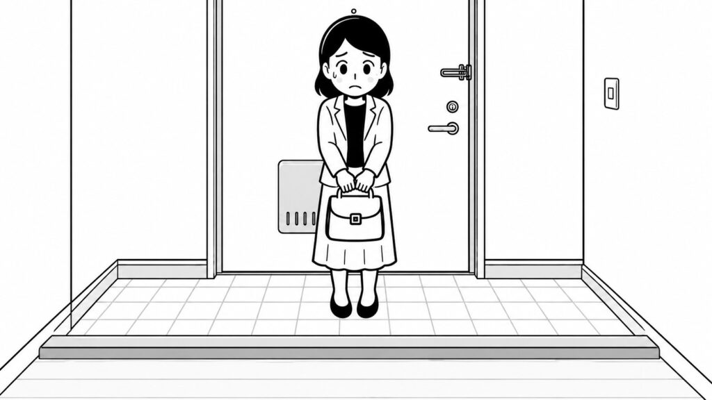 カバンを持ったまま玄関で立ち尽くすよたきち