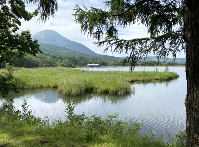 鏡のような水面の女神湖