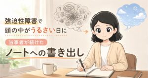 強迫性障害で頭の中がうるさい日に、当事者がノートへ考えを書き出している様子